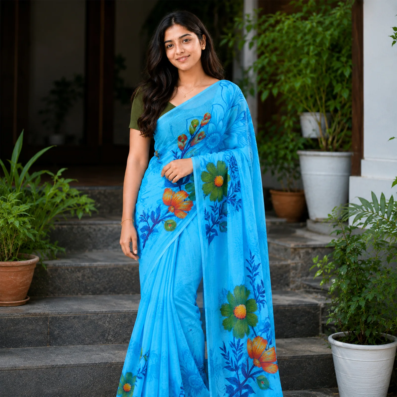Vaidehi in Sacred Crimson & Gold Korvai - Angle 4