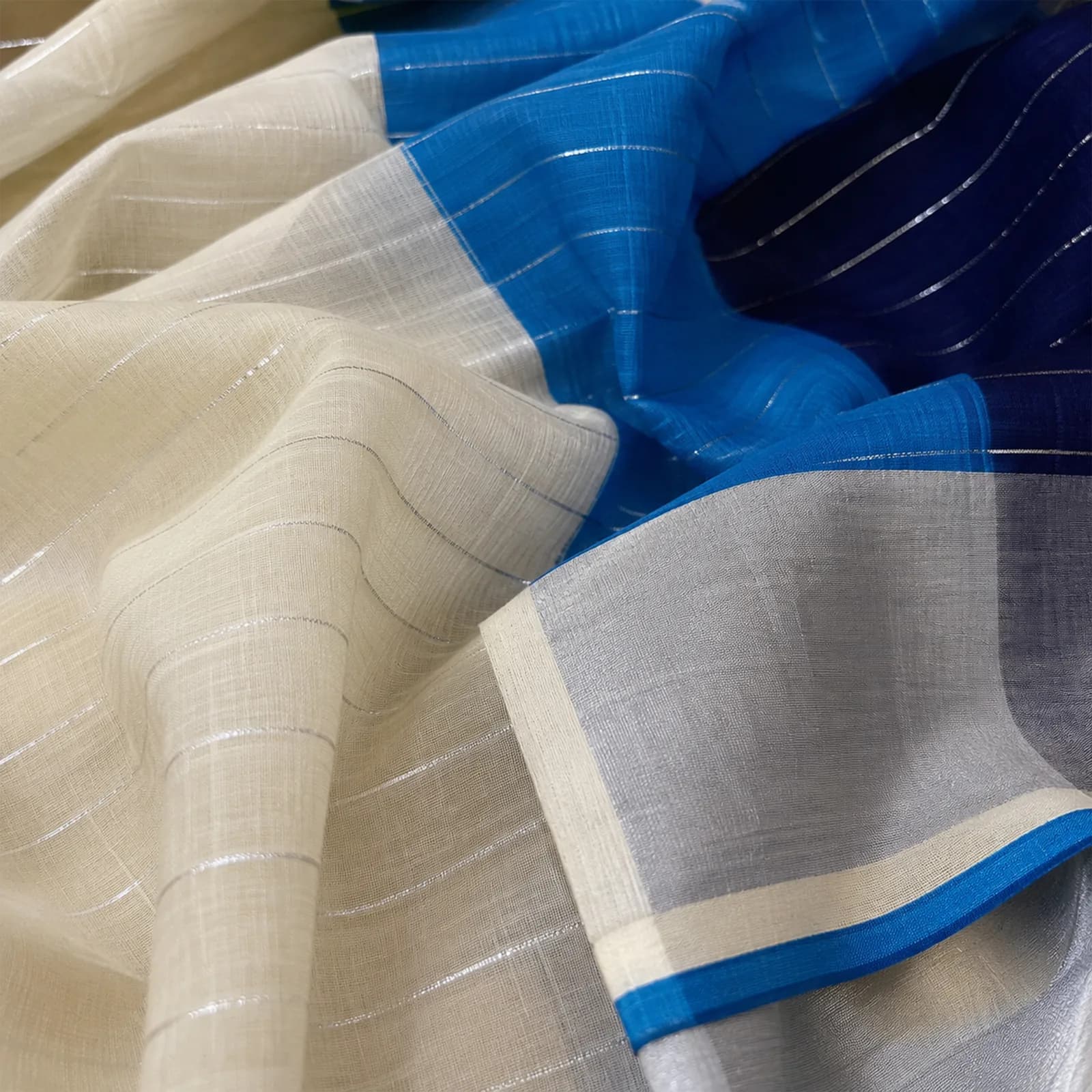 Mallika in Royal Blue & Silver Kadwa - Angle 7
