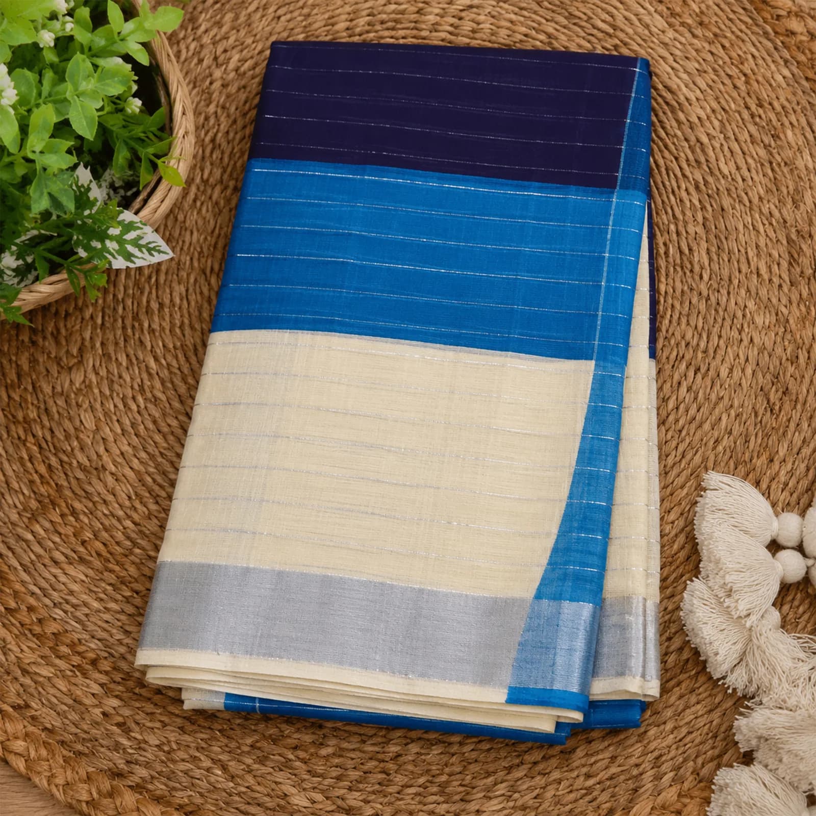 Mallika in Royal Blue & Silver Kadwa - Angle 11