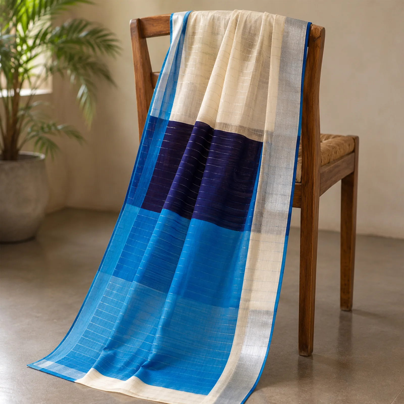 Mallika in Royal Blue & Silver Kadwa - Angle 12
