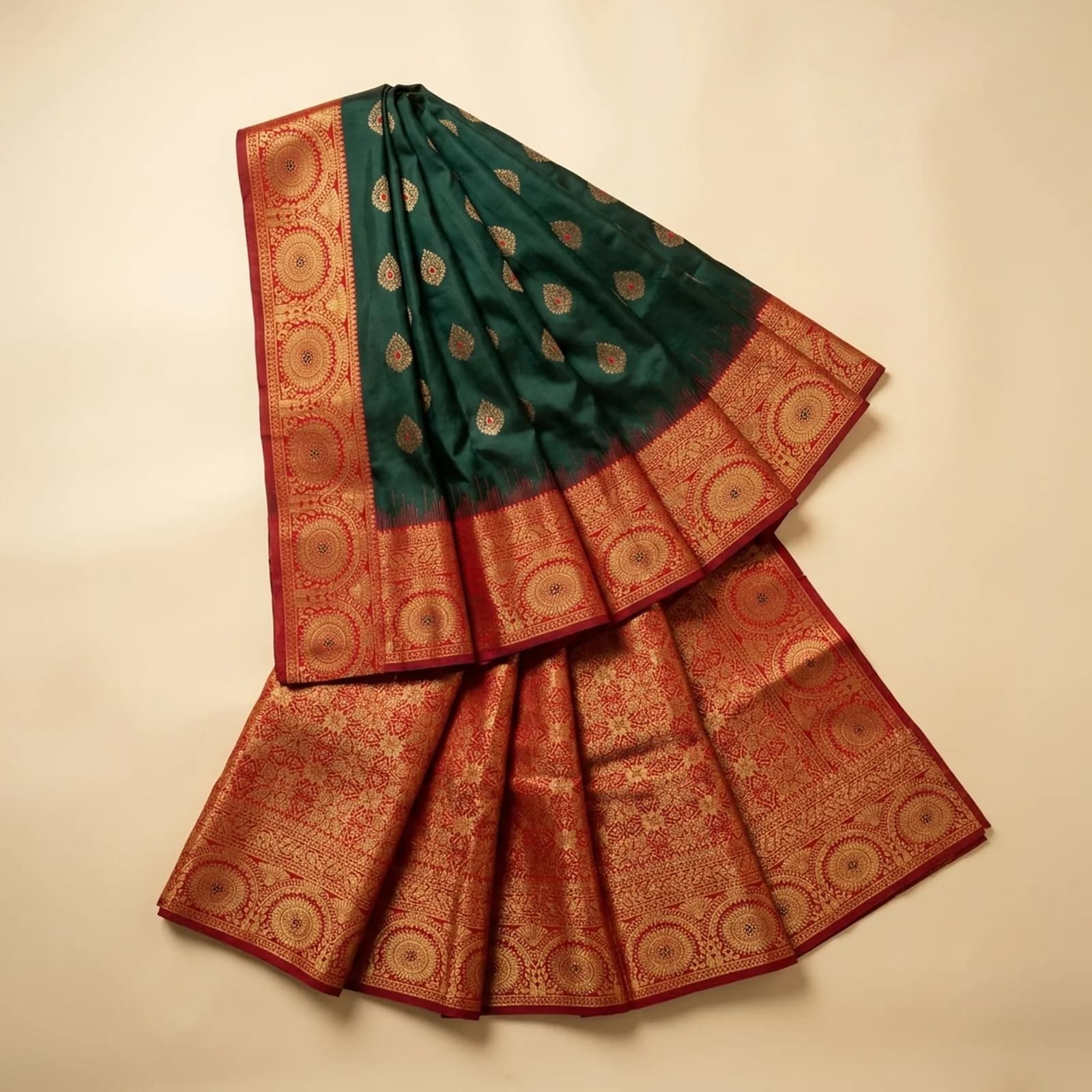 Kaveri Silk in Turquoise & Silver Zari - Angle 3