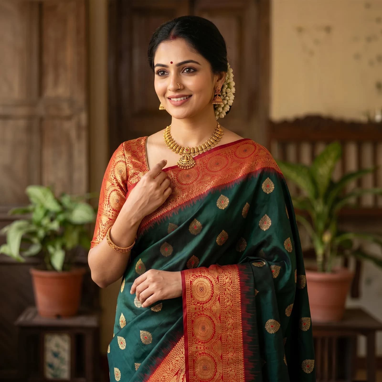 Kaveri Silk in Turquoise & Silver Zari - Angle 4