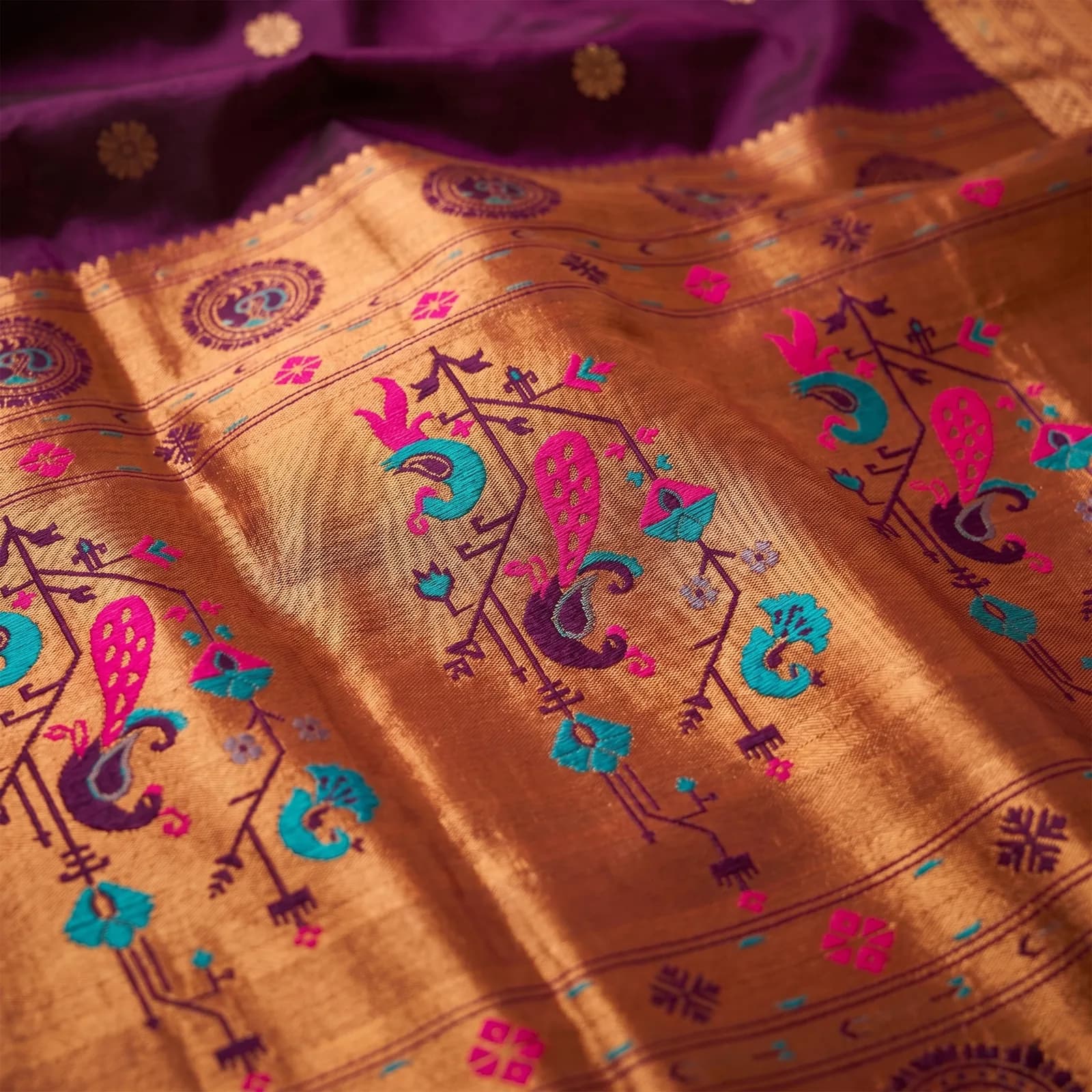 Sumangali in Yellow Ochre & Red Border - Angle 4