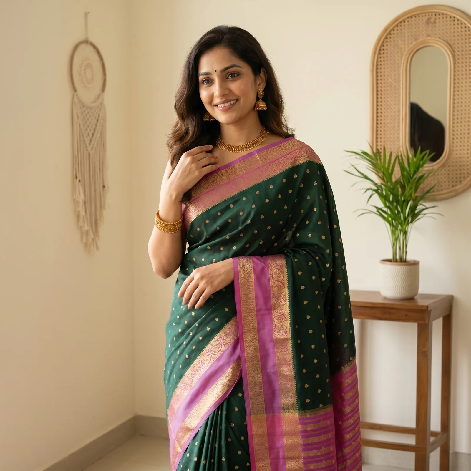 Anushree in Vibrant Pink & Golden Weave - Angle 18