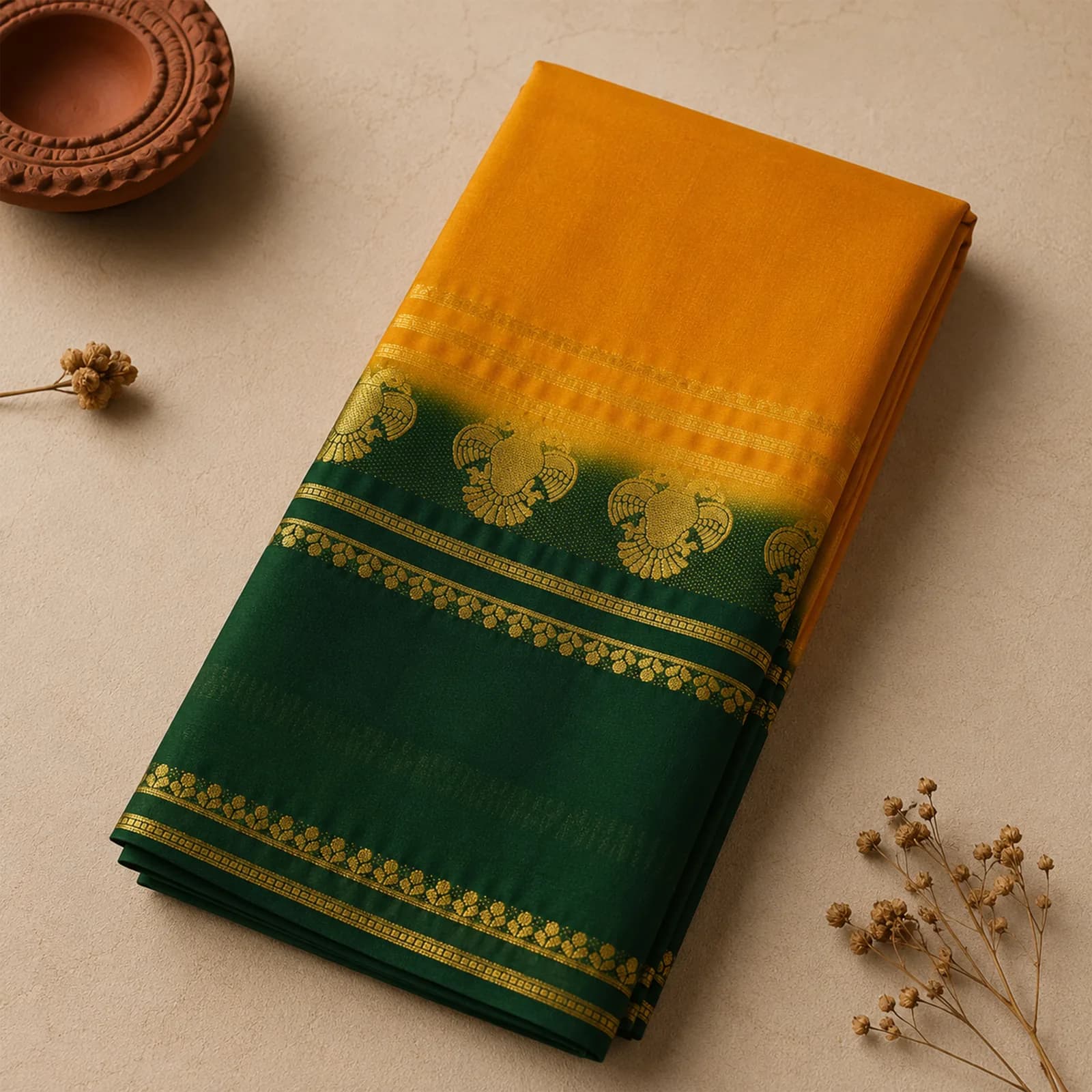 Saraswati in Pristine White & Gold Border - Angle 2