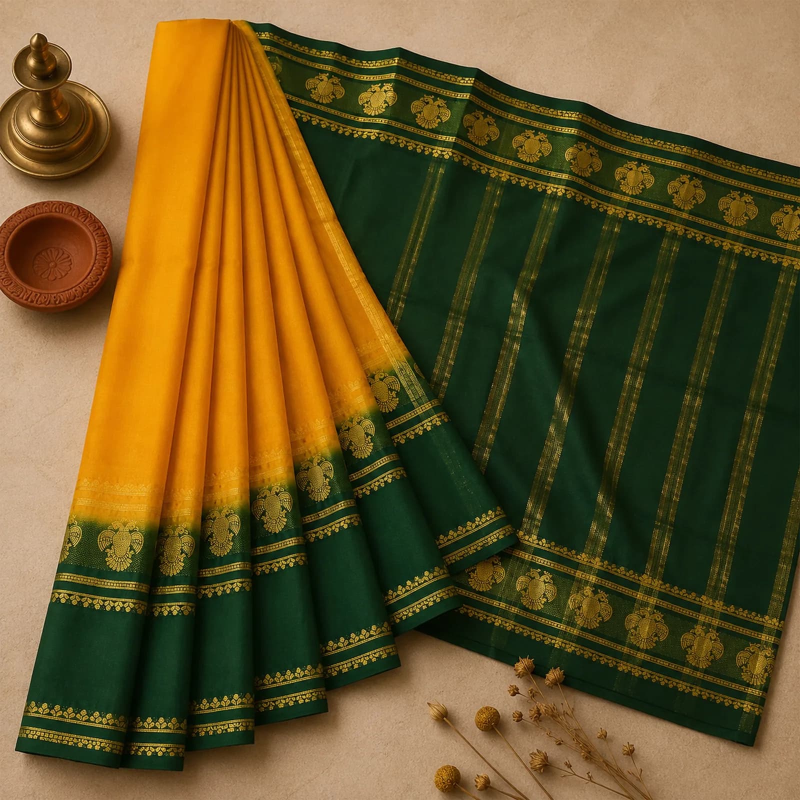 Saraswati in Pristine White & Gold Border - Angle 3