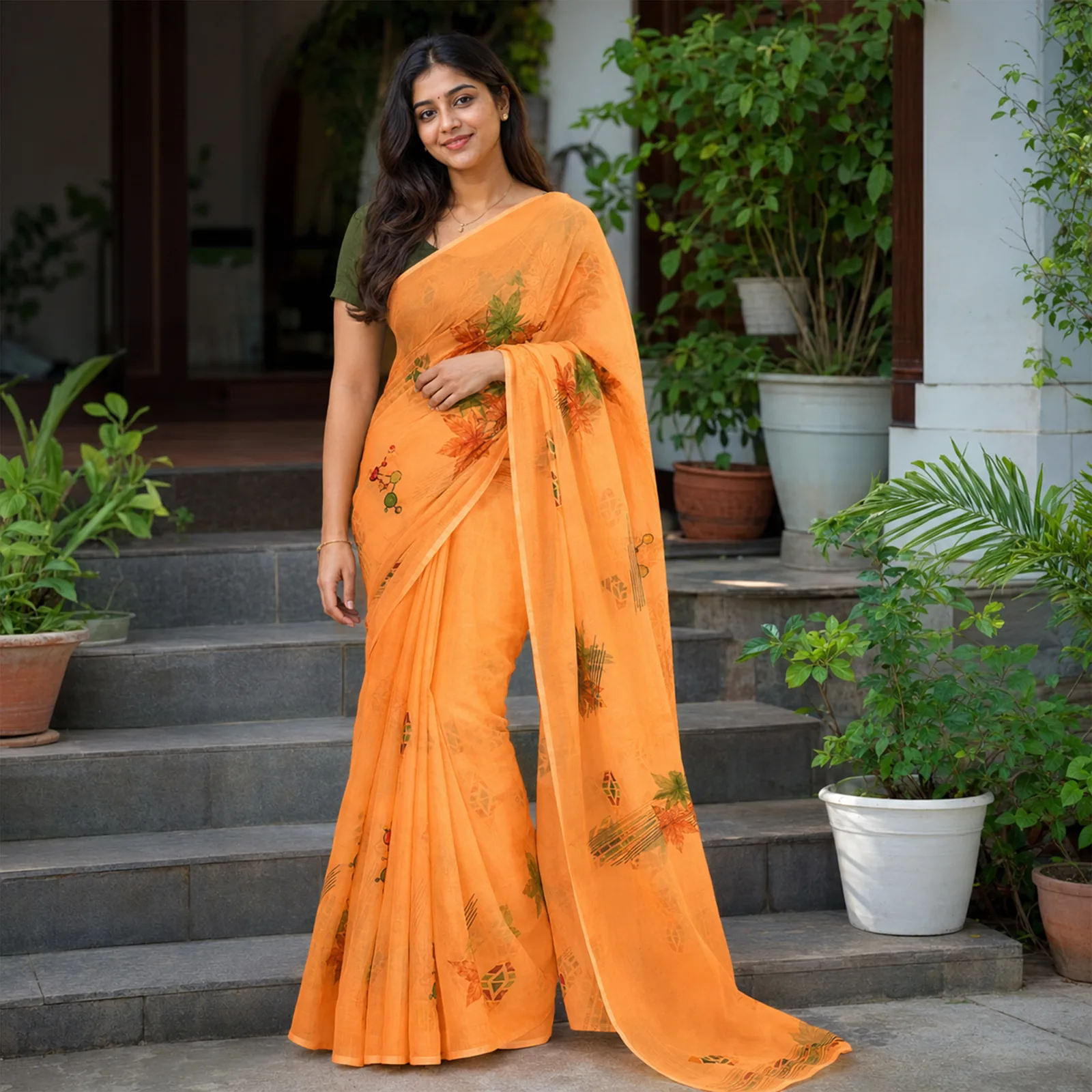 Vaishnavi in Deep Scarlet & Elephant Motifs - Angle 2