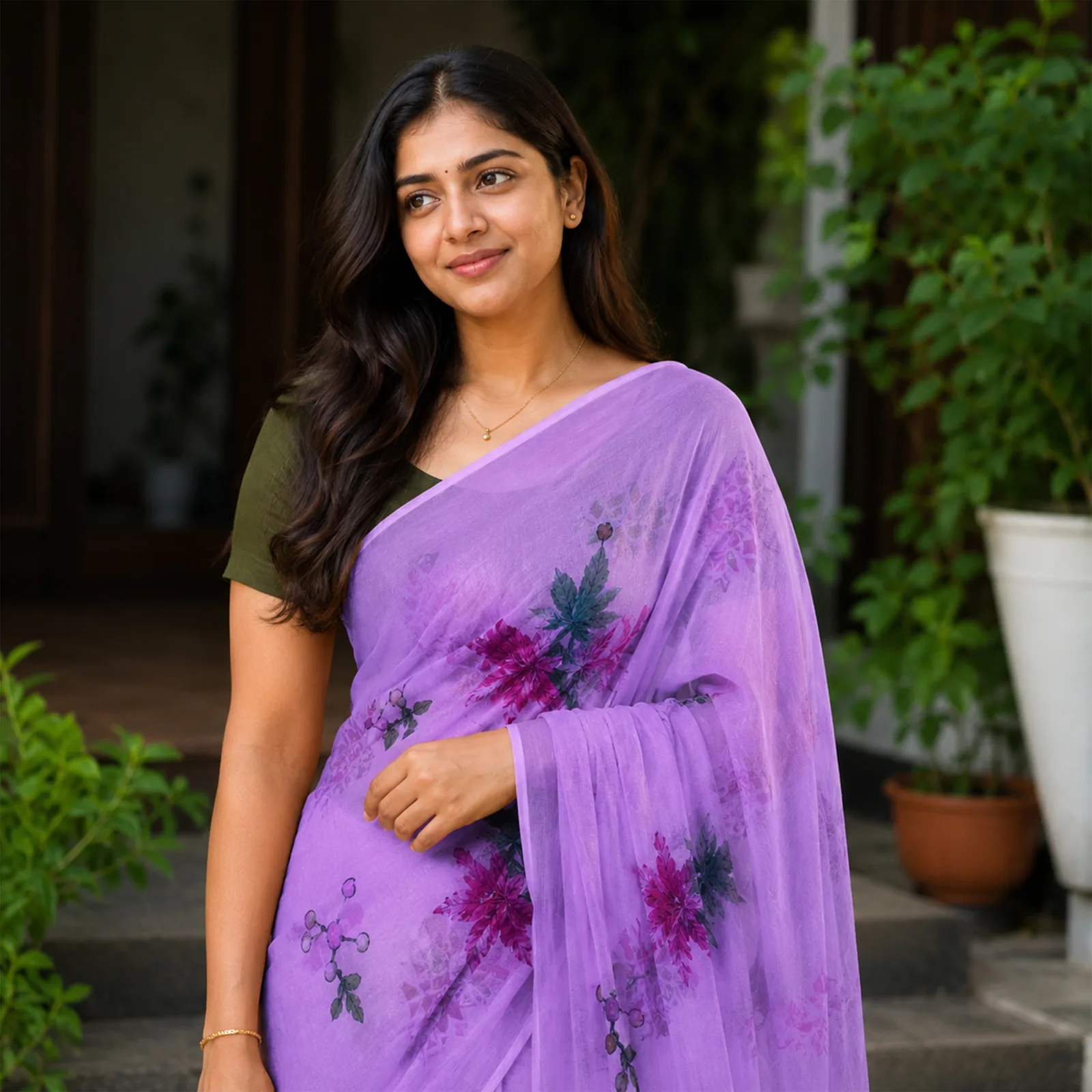 Revathi in Plum & Contrast Zari Border - Angle 3