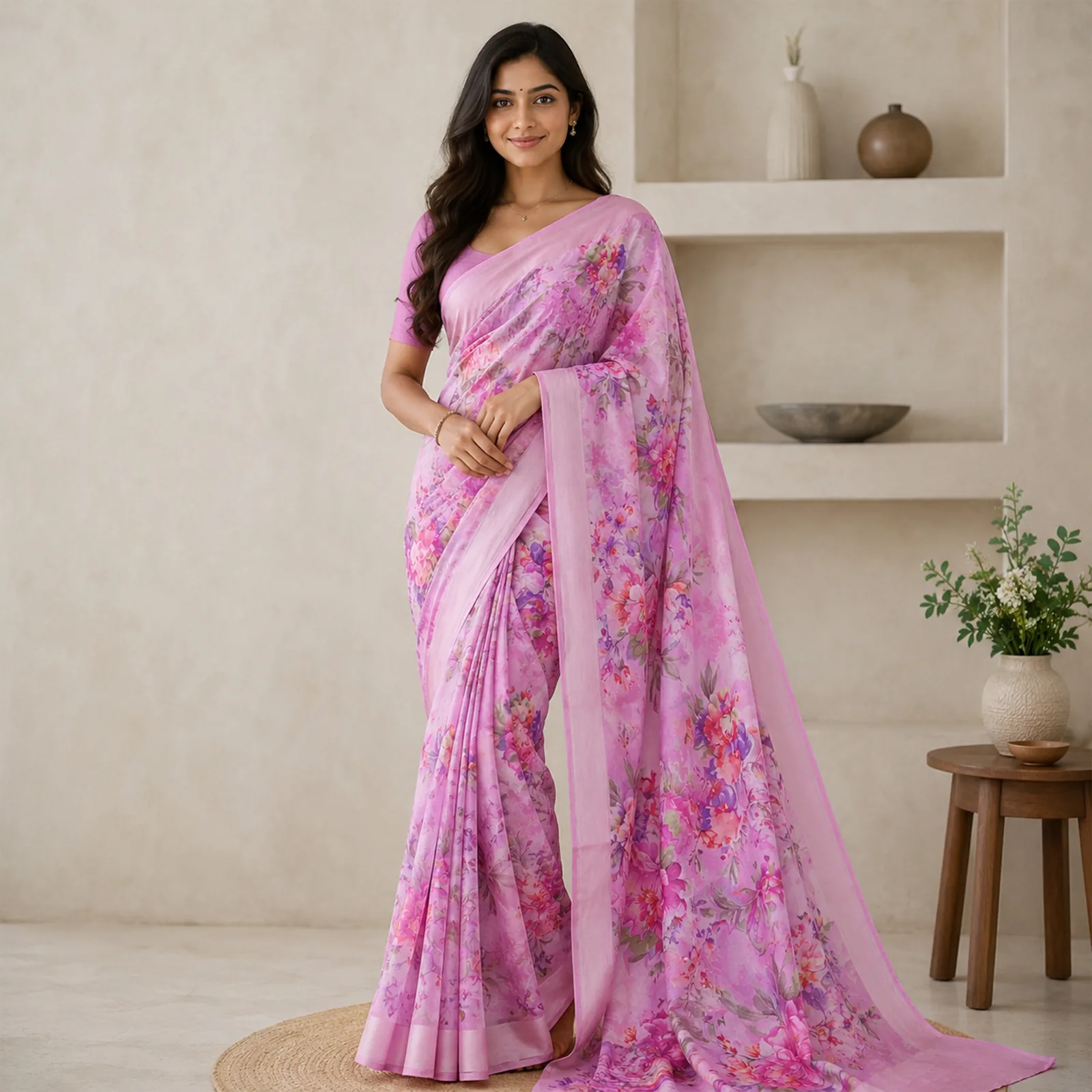 Phalguni in Bright Magenta & Gold Dots - Angle 2