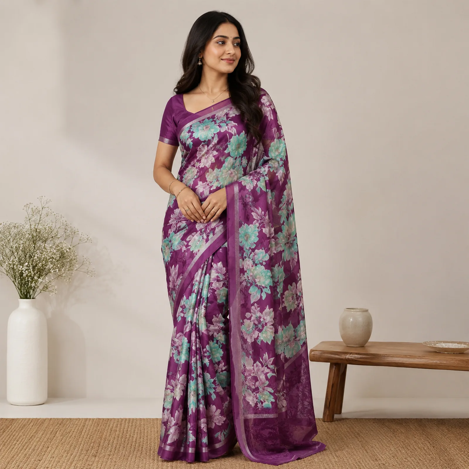 Draupadi in Royal Purple & Peacock Pallu - Angle 2