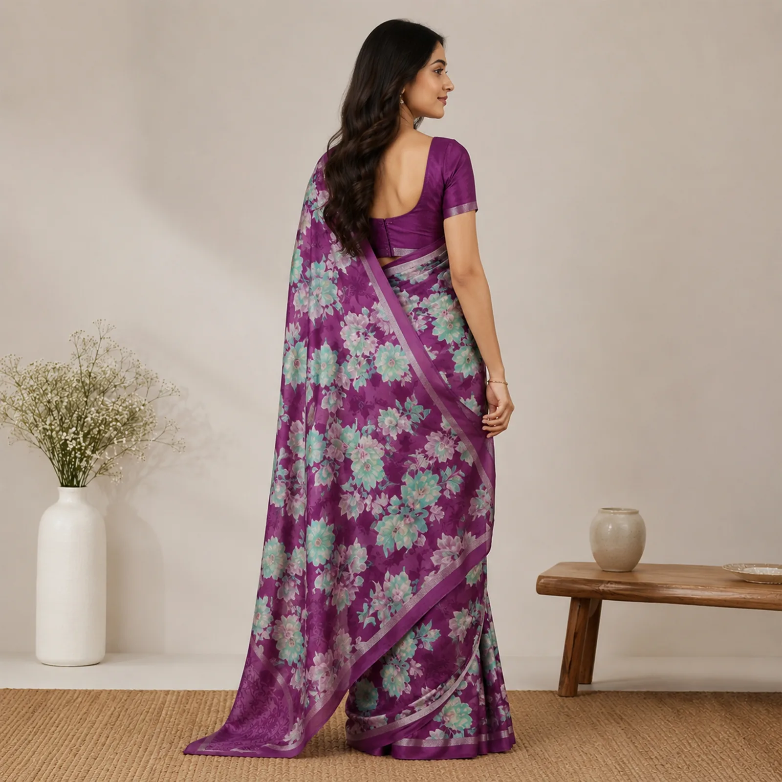 Draupadi in Royal Purple & Peacock Pallu - Angle 3