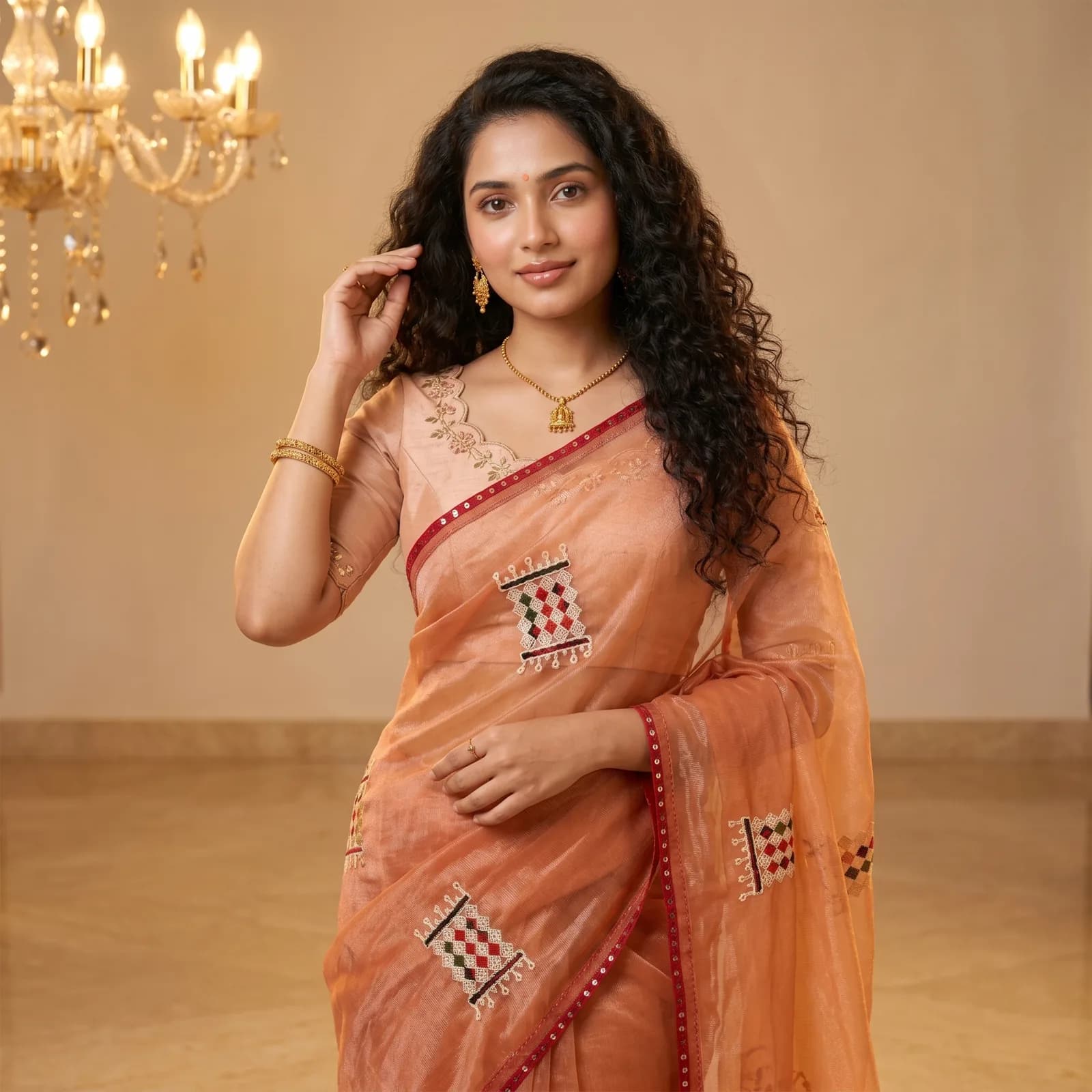 Padmini in Peacock Blue & Gold Pallu - Angle 3