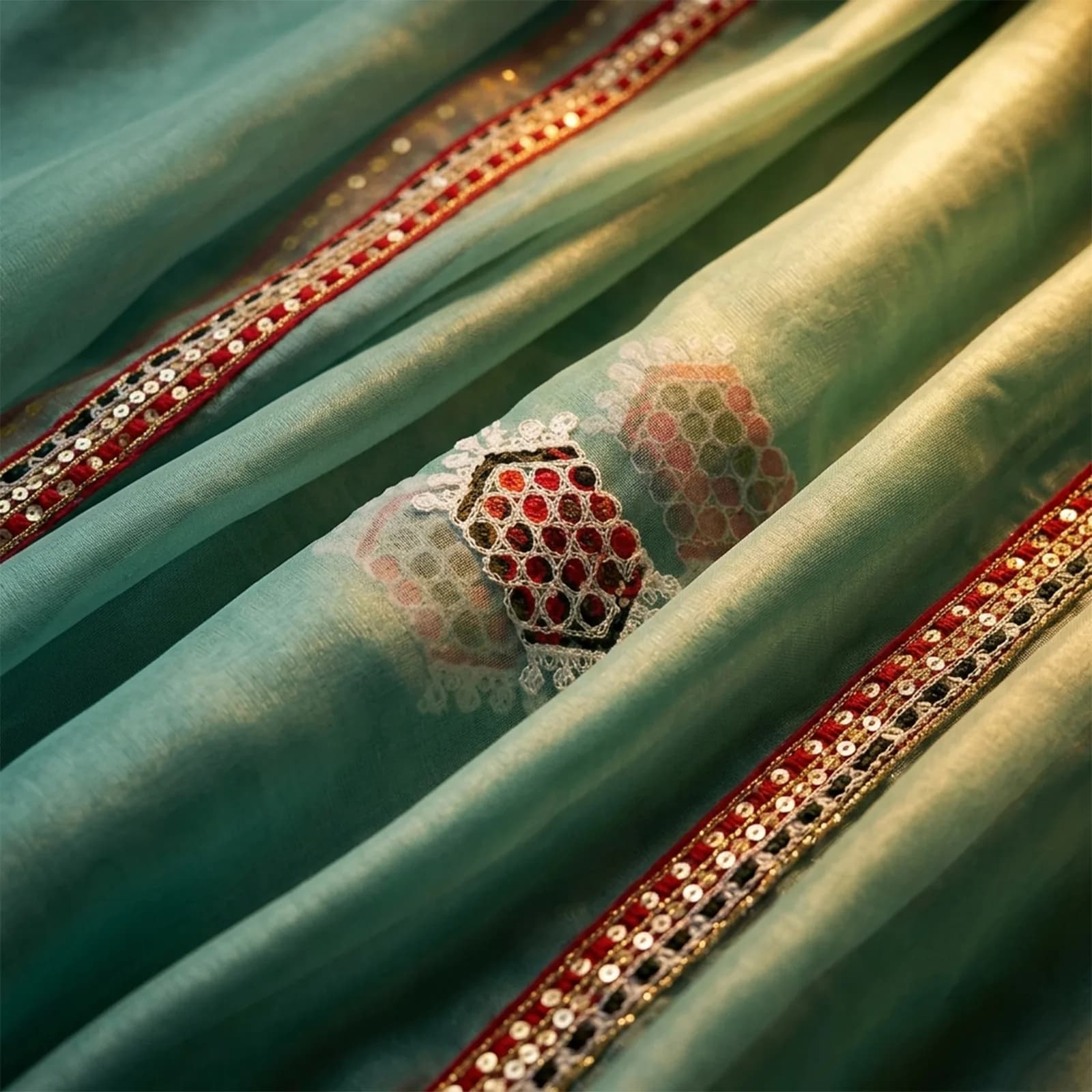 Radha in Vermilion Red & Temple Border - Angle 7