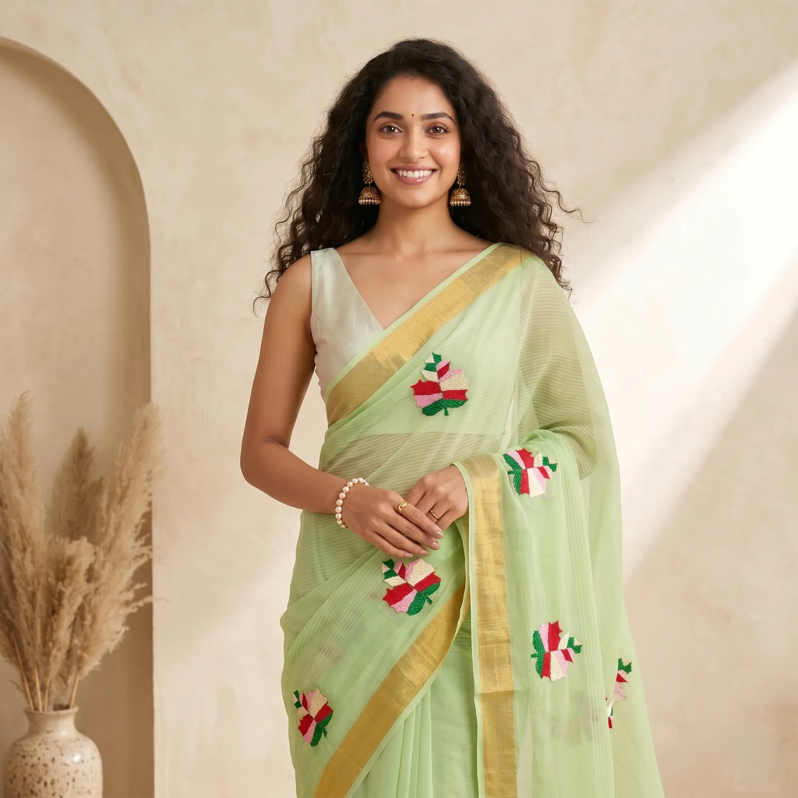 Meenakshi in Temple Mustard & Navy Border - Angle 3