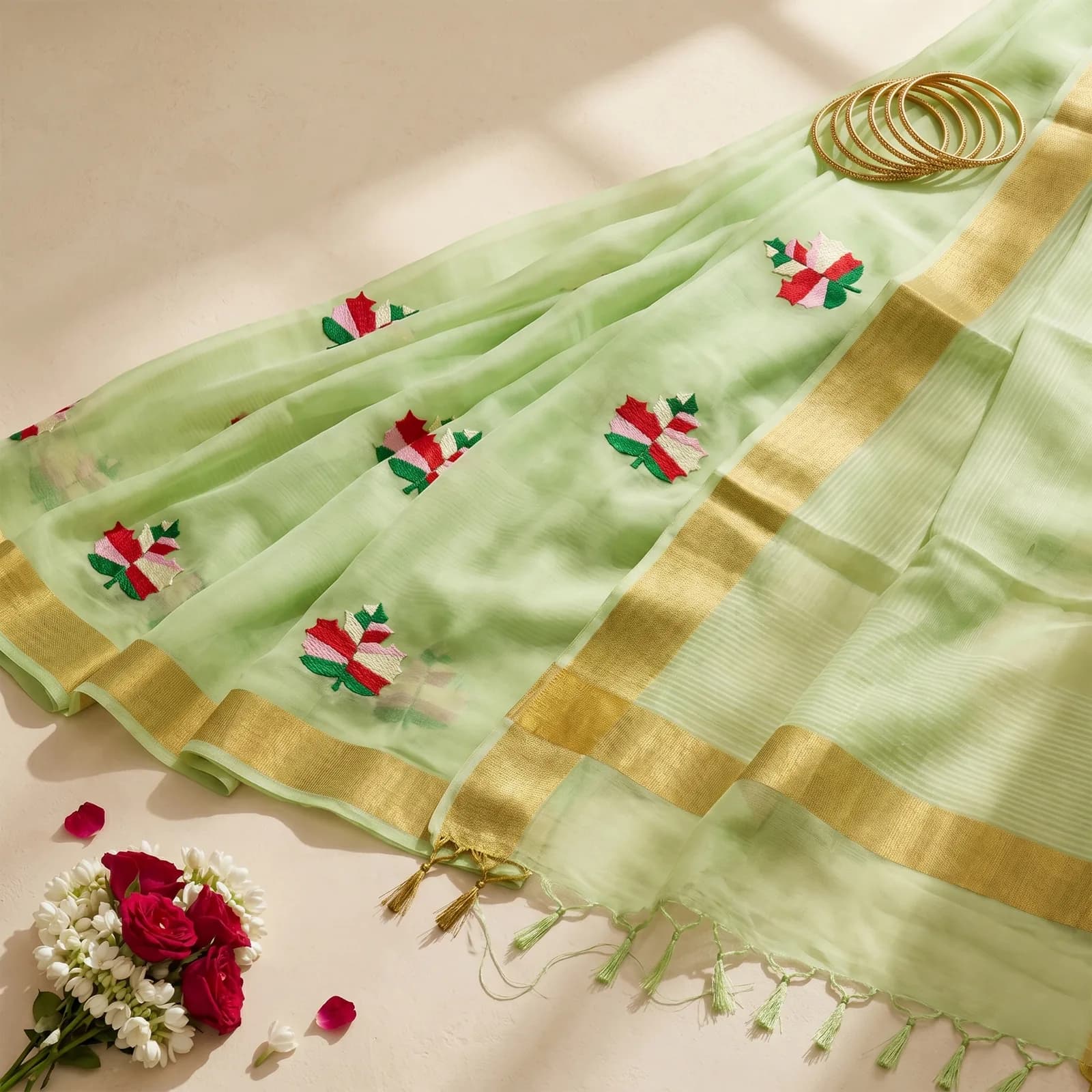 Meenakshi in Temple Mustard & Navy Border - Angle 5