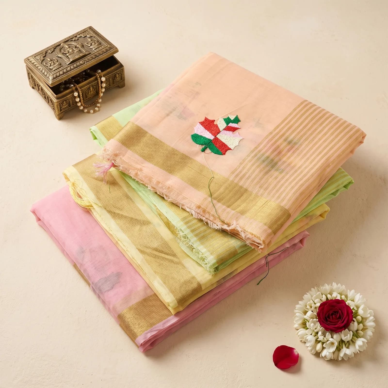 Meenakshi in Temple Mustard & Navy Border - Angle 6