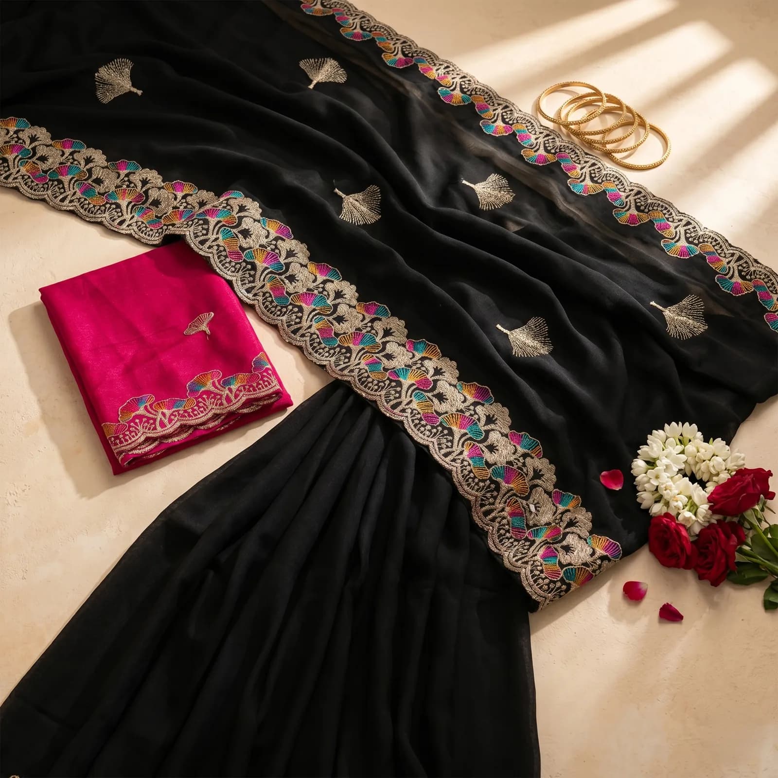 Parama Sundari in Scarlet Red & Heavy Gold Jaal - Angle 3
