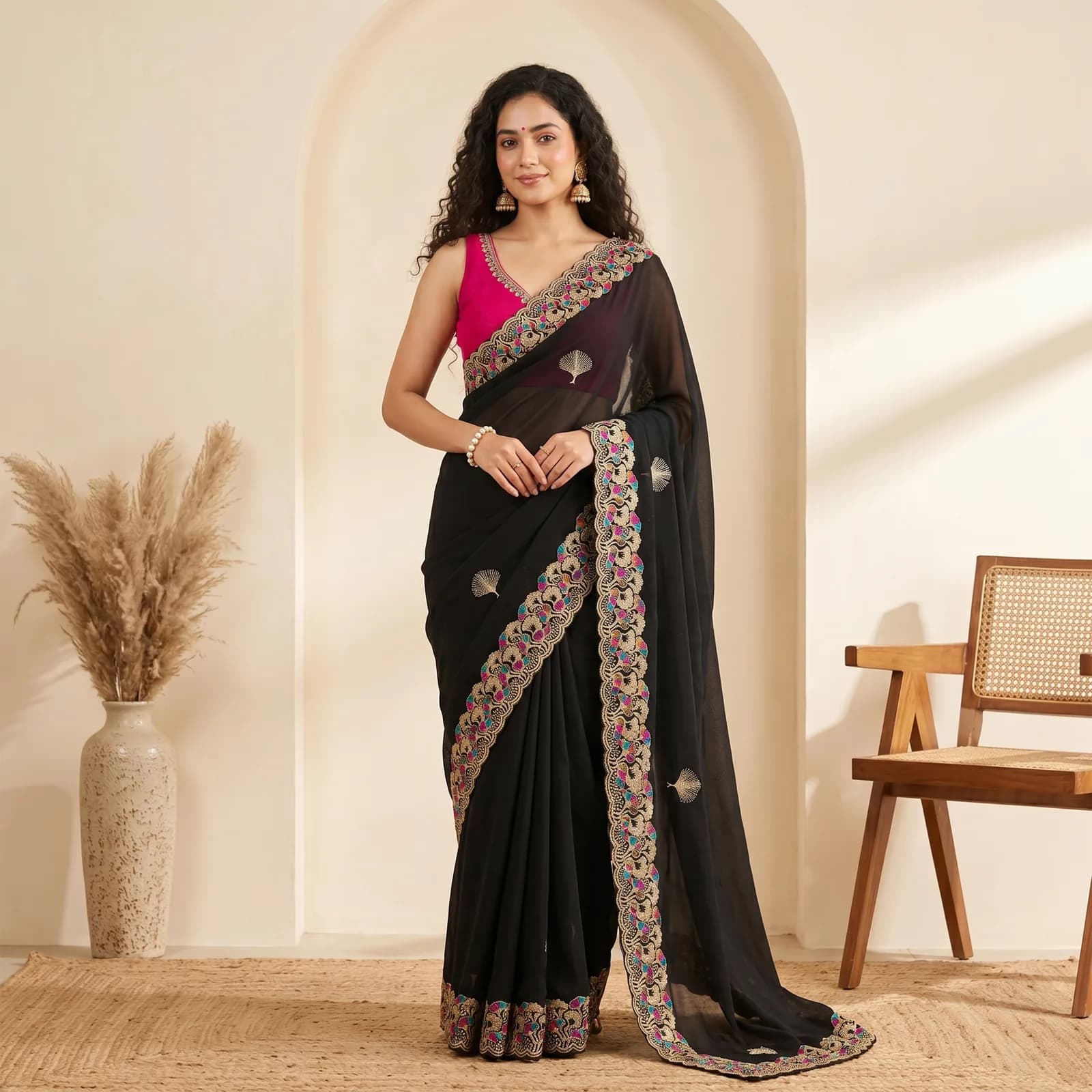Parama Sundari in Scarlet Red & Heavy Gold Jaal - Angle 4