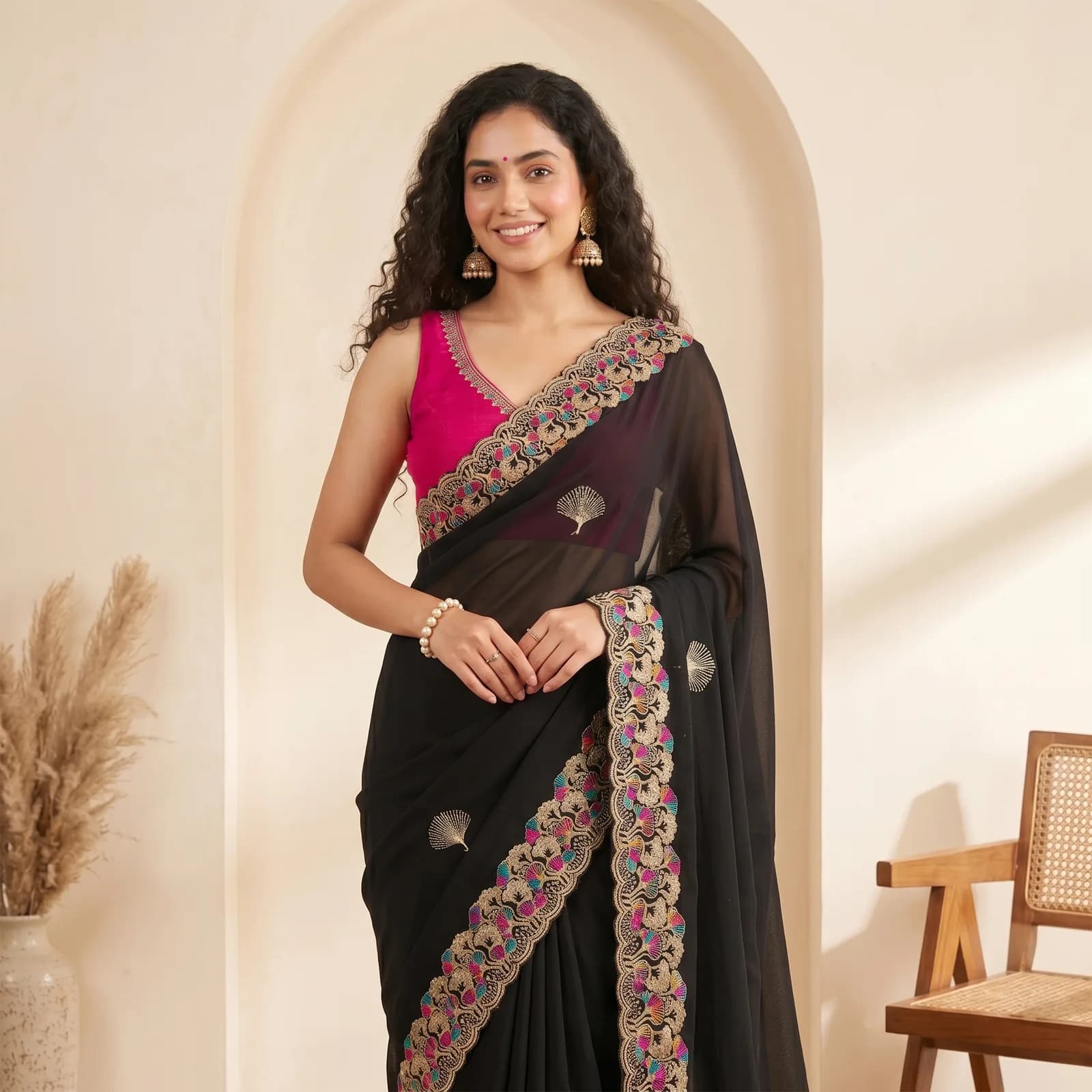 Parama Sundari in Scarlet Red & Heavy Gold Jaal - Angle 6