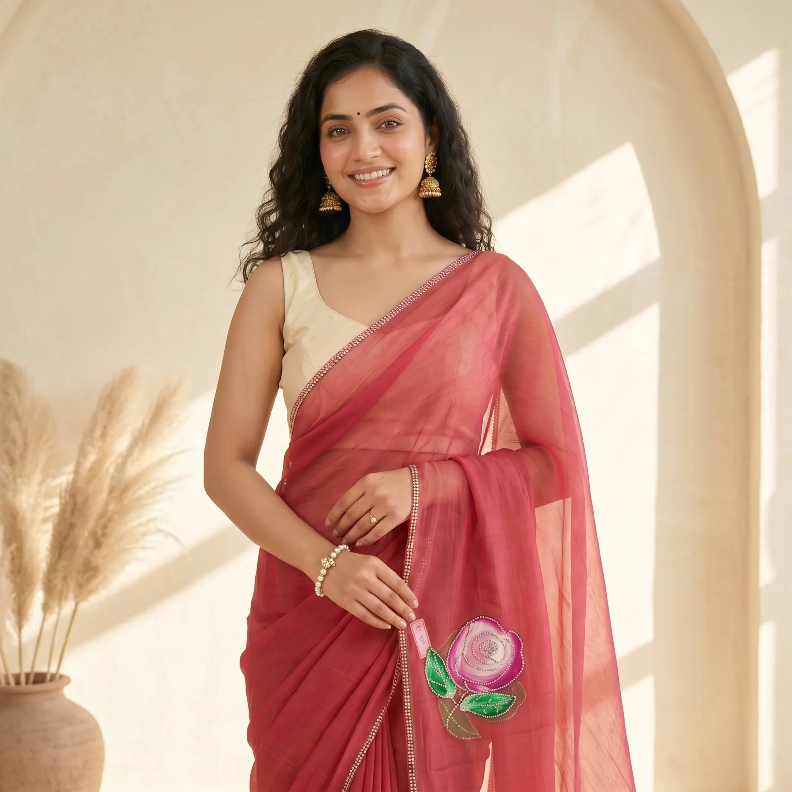Yamuna in Teal Green & Copper Zari - Angle 3
