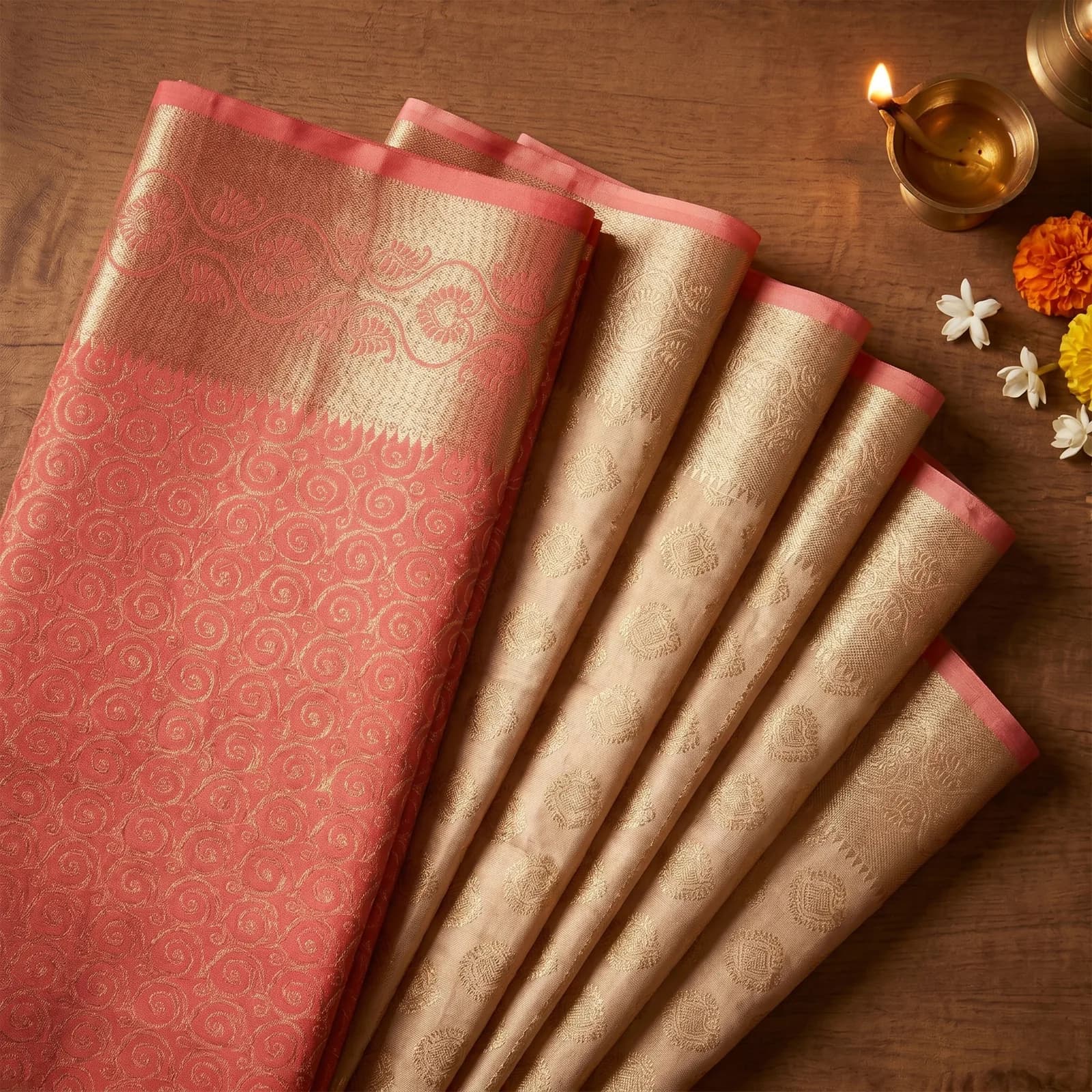 Champa in Ivory & Floral Gold Butis - Angle 4
