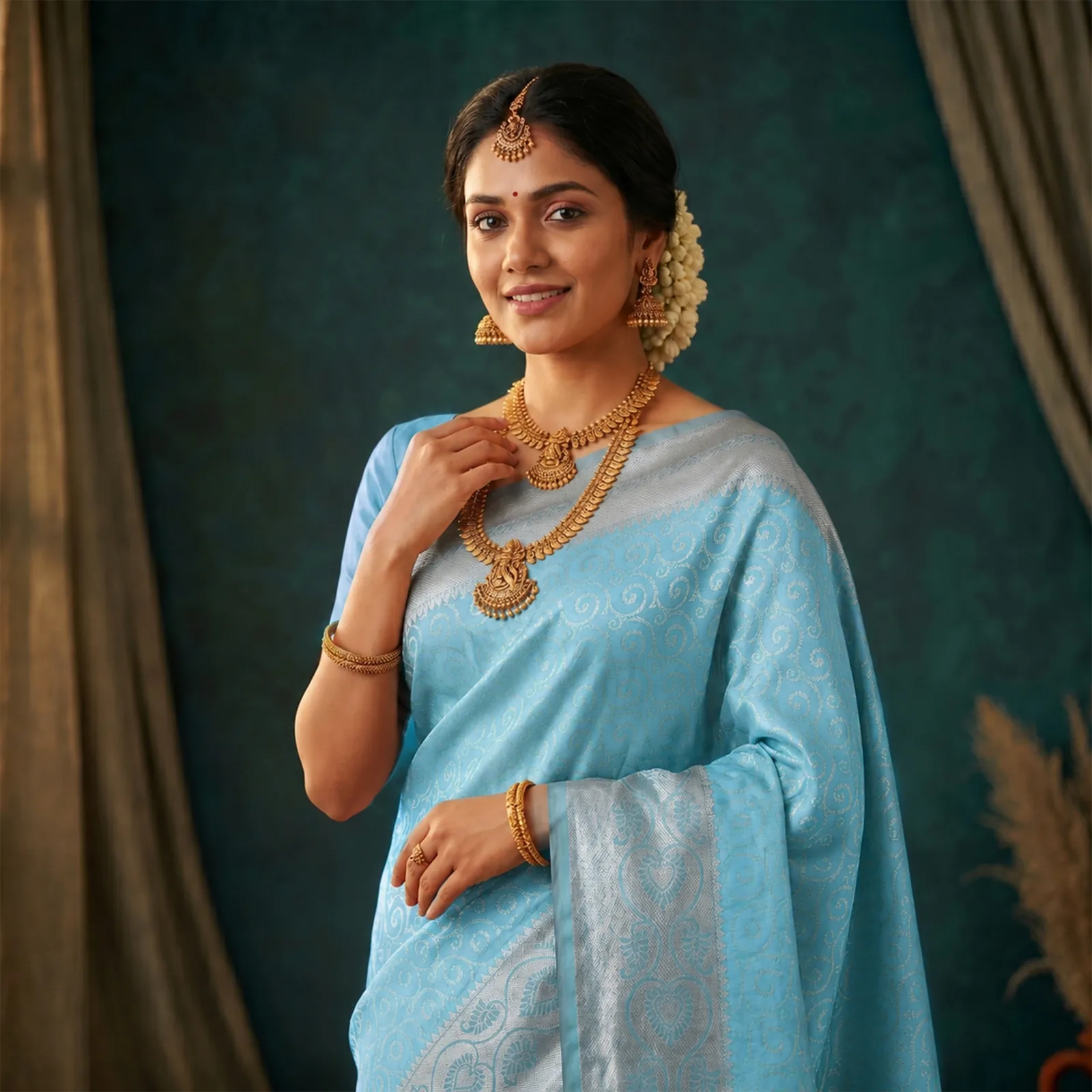 Champa in Ivory & Floral Gold Butis - Angle 8