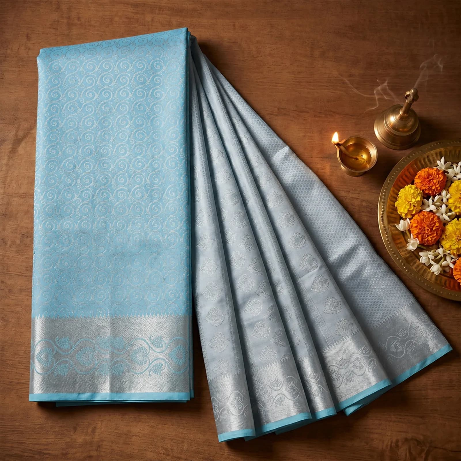 Champa in Ivory & Floral Gold Butis - Angle 10