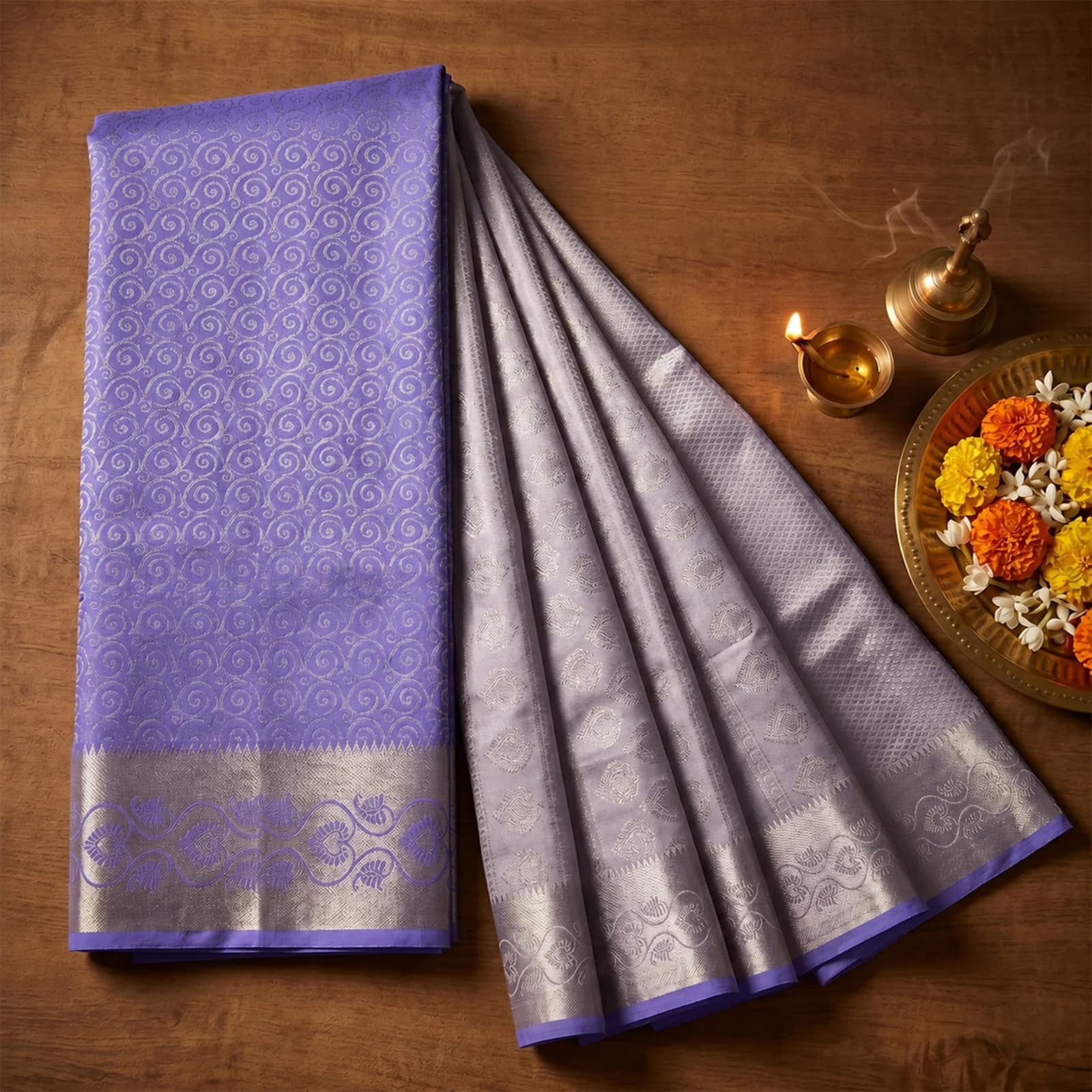 Champa in Ivory & Floral Gold Butis - Angle 12