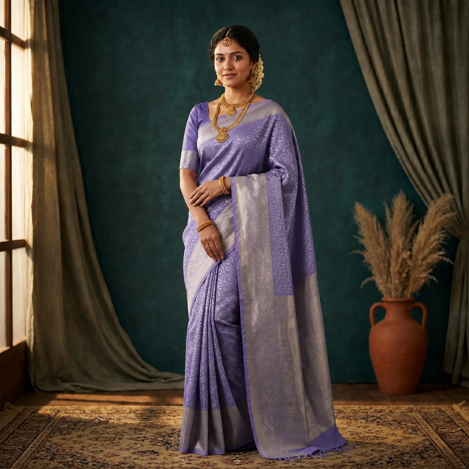 Champa in Ivory & Floral Gold Butis - Angle 15