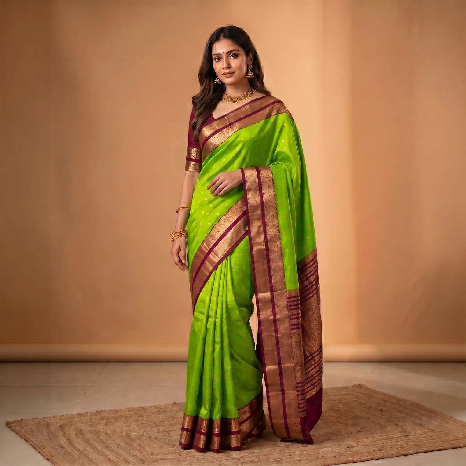 Anushree in Vibrant Pink & Golden Weave - Angle 7