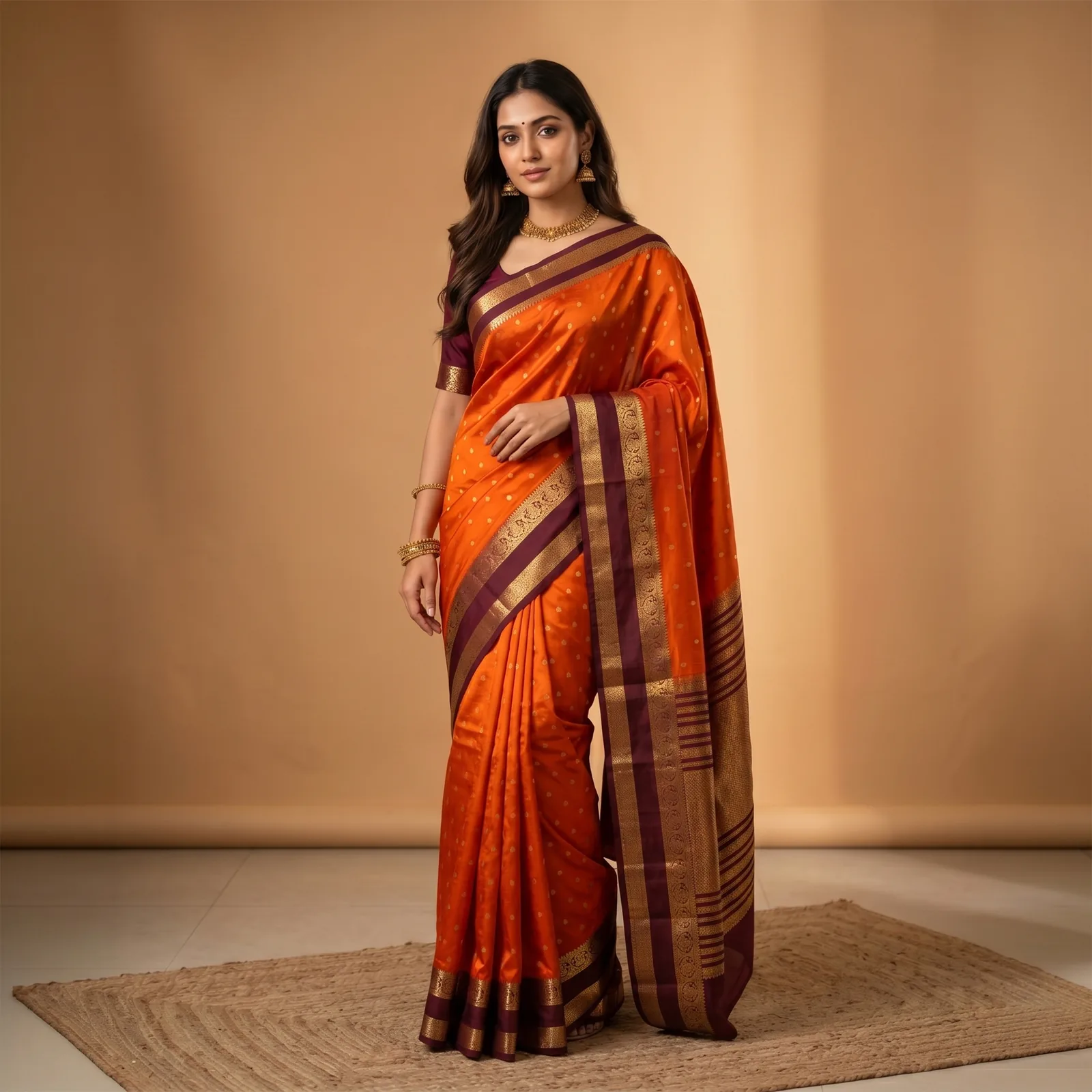 Anushree in Vibrant Pink & Golden Weave - Angle 10
