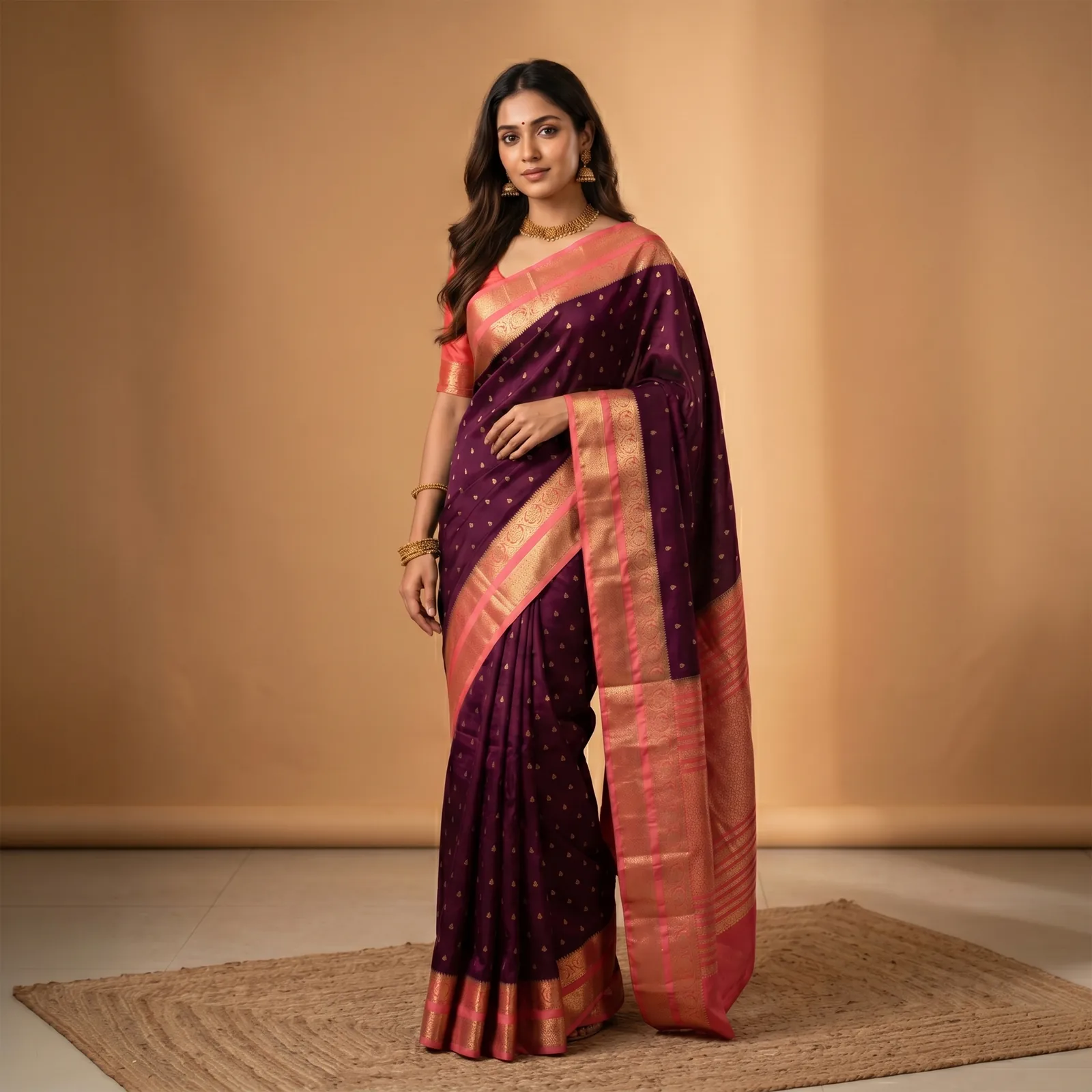 Anushree in Vibrant Pink & Golden Weave - Angle 14