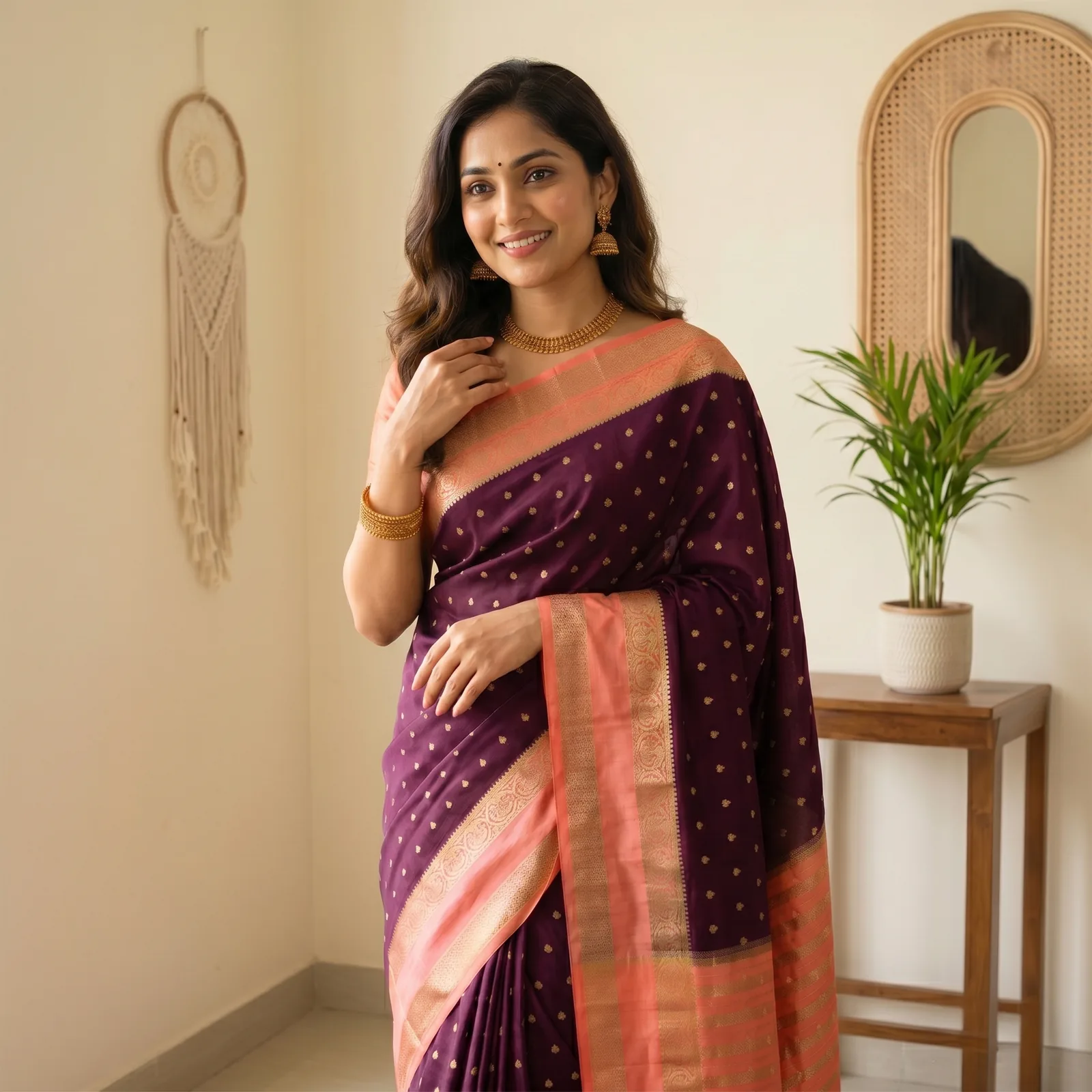 Anushree in Vibrant Pink & Golden Weave - Angle 16