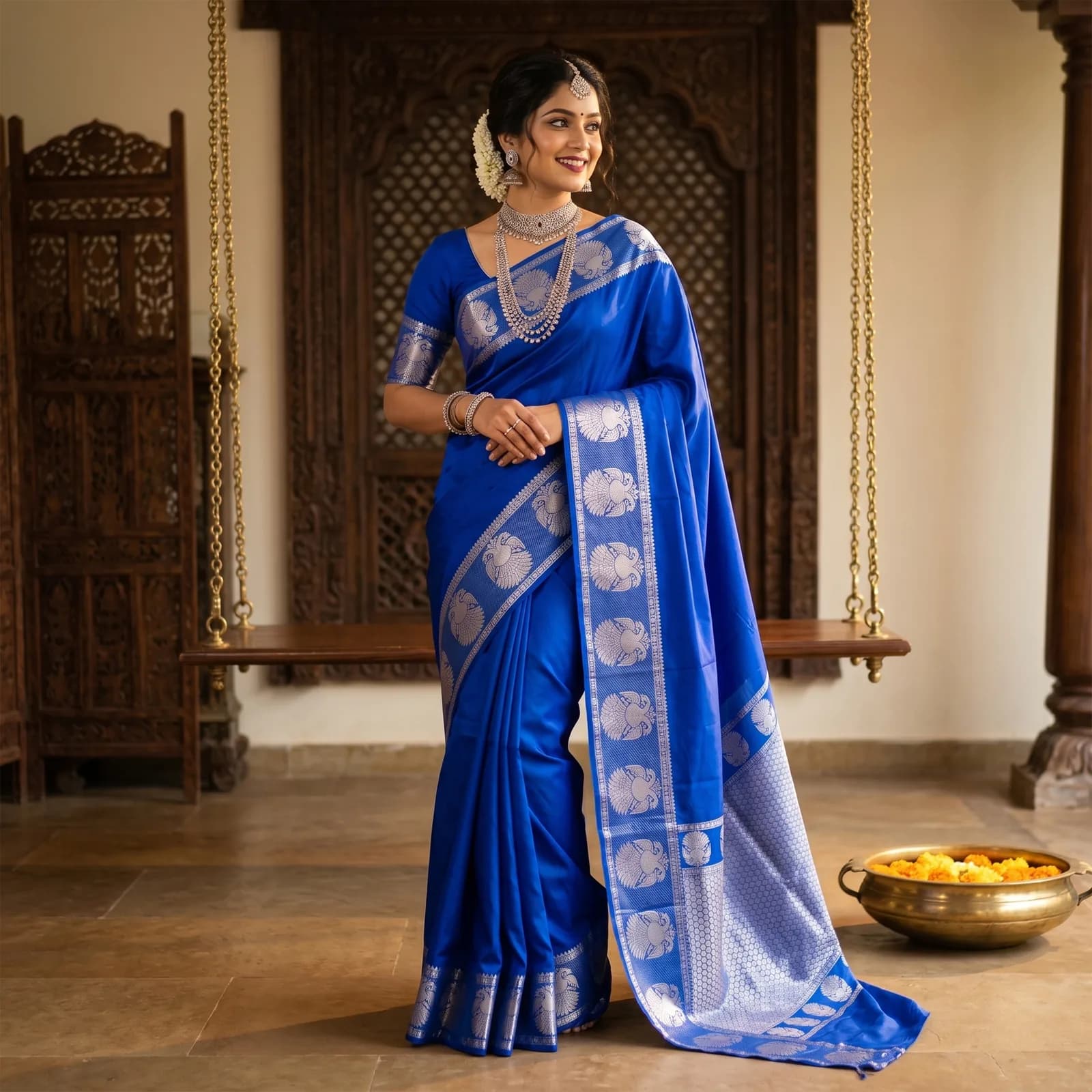 Ganga in Celestial Blue & Pure Gold - Angle 45